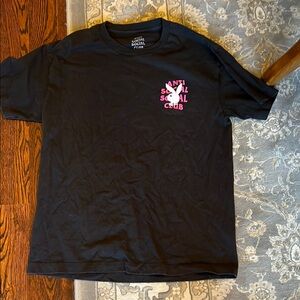 Anti Social Social Club Black Tee with Pink Logo men’s L large playboy